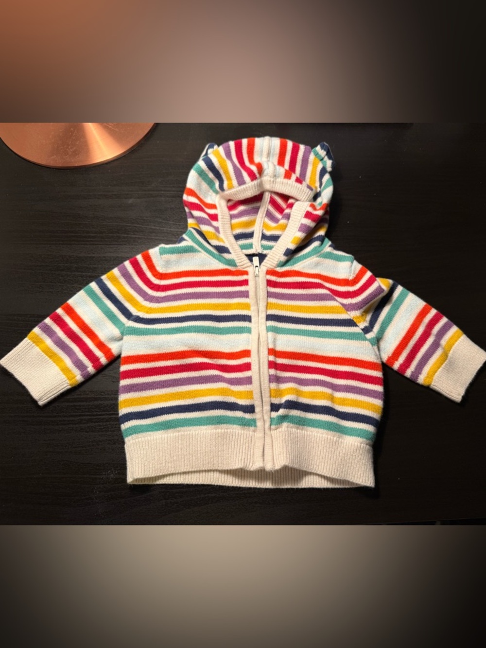 GAP Rainbow Striped Hooded Zip Sweater - White Base